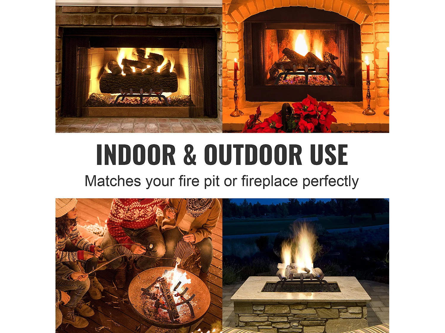 Grille à Bûches pour Foyer SucceBuy, 61 cm, Acier avec Revêtement en Poudre, Support à Bois