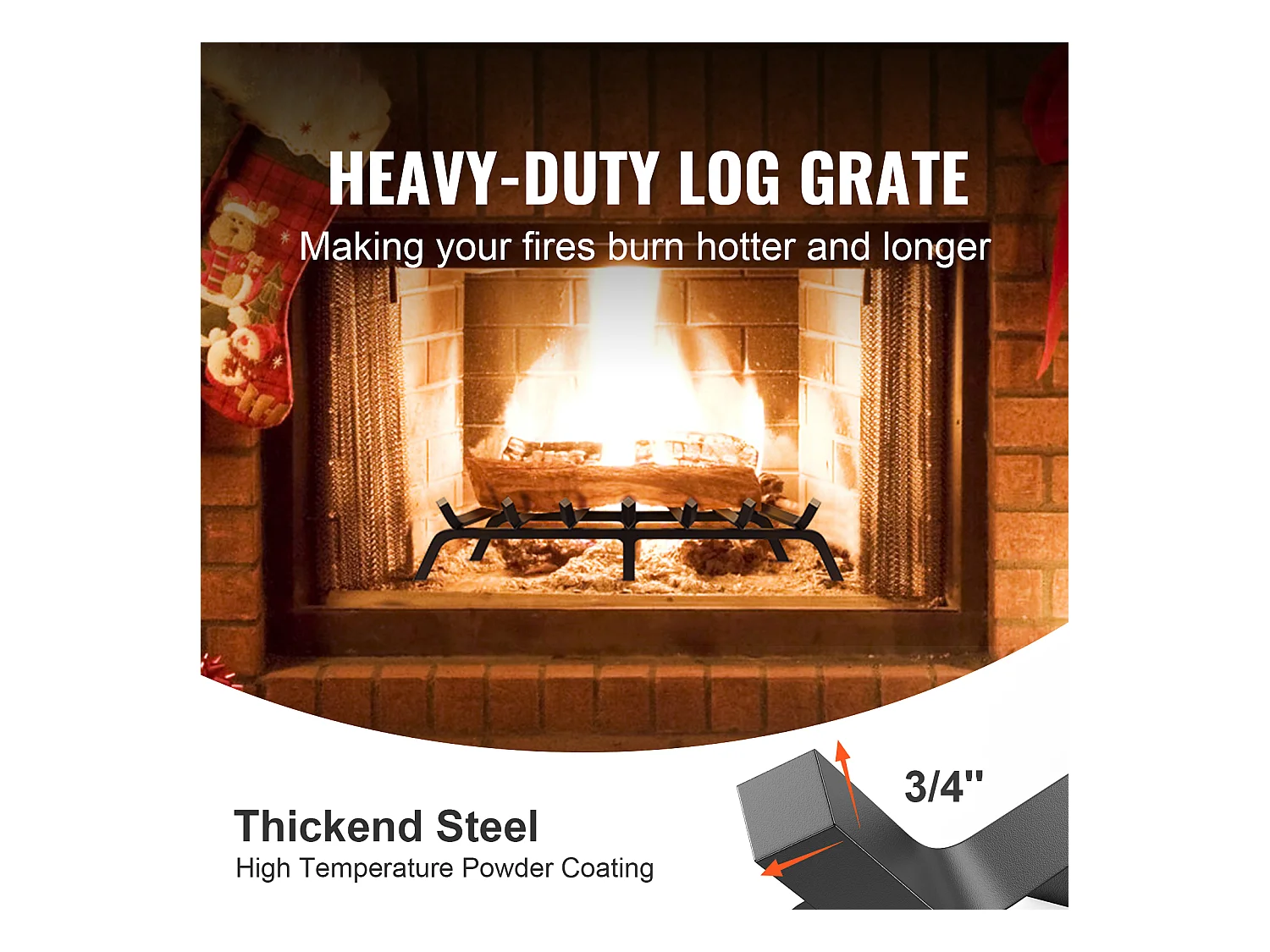 Grille à Bûches pour Foyer SucceBuy, 76 cm, Acier avec Revêtement en Poudre, Support à Bois