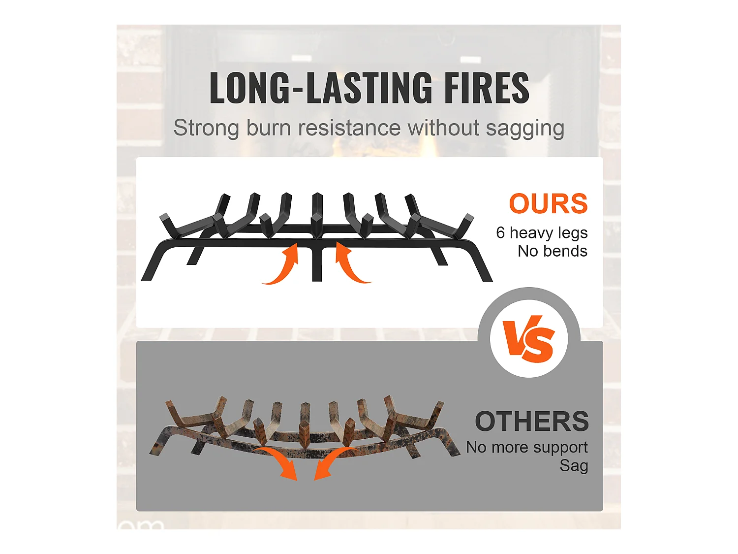 Grille à Bûches pour Foyer SucceBuy, 76 cm, Acier avec Revêtement en Poudre, Support à Bois