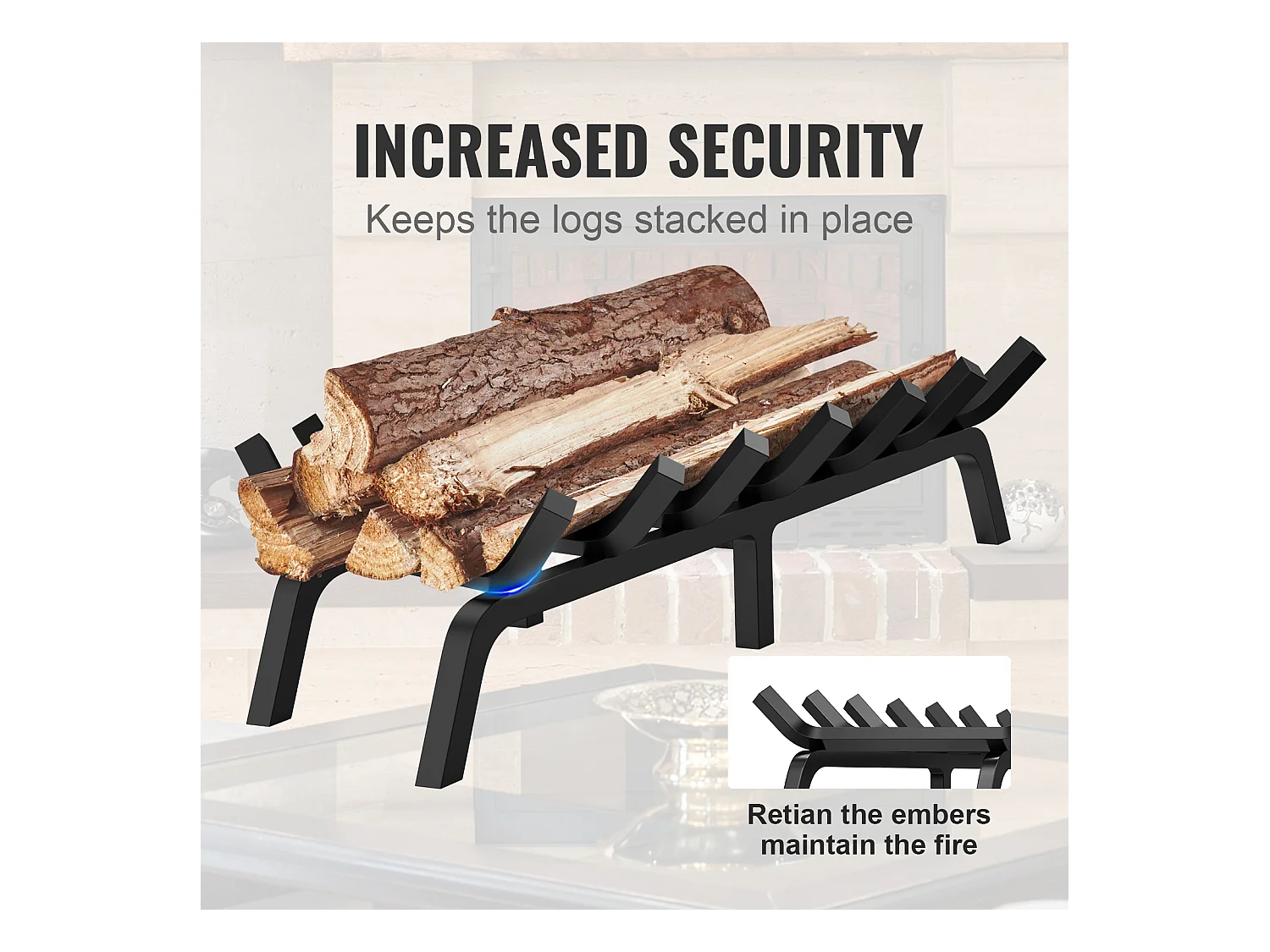 Grille à Bûches pour Foyer SucceBuy, 76 cm, Acier avec Revêtement en Poudre, Support à Bois