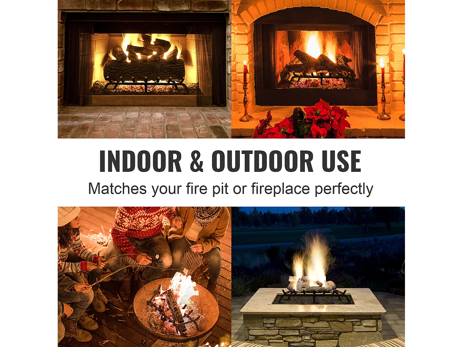 Grille à Bûches pour Foyer SucceBuy, 76 cm, Acier avec Revêtement en Poudre, Support à Bois