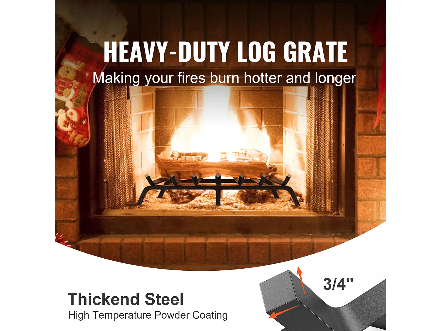 Holzrost für Kamin SucceBuy, 76 cm, Pulverbeschichtet Stahl, Brennholzhalter für den Innen- und Außenbereich