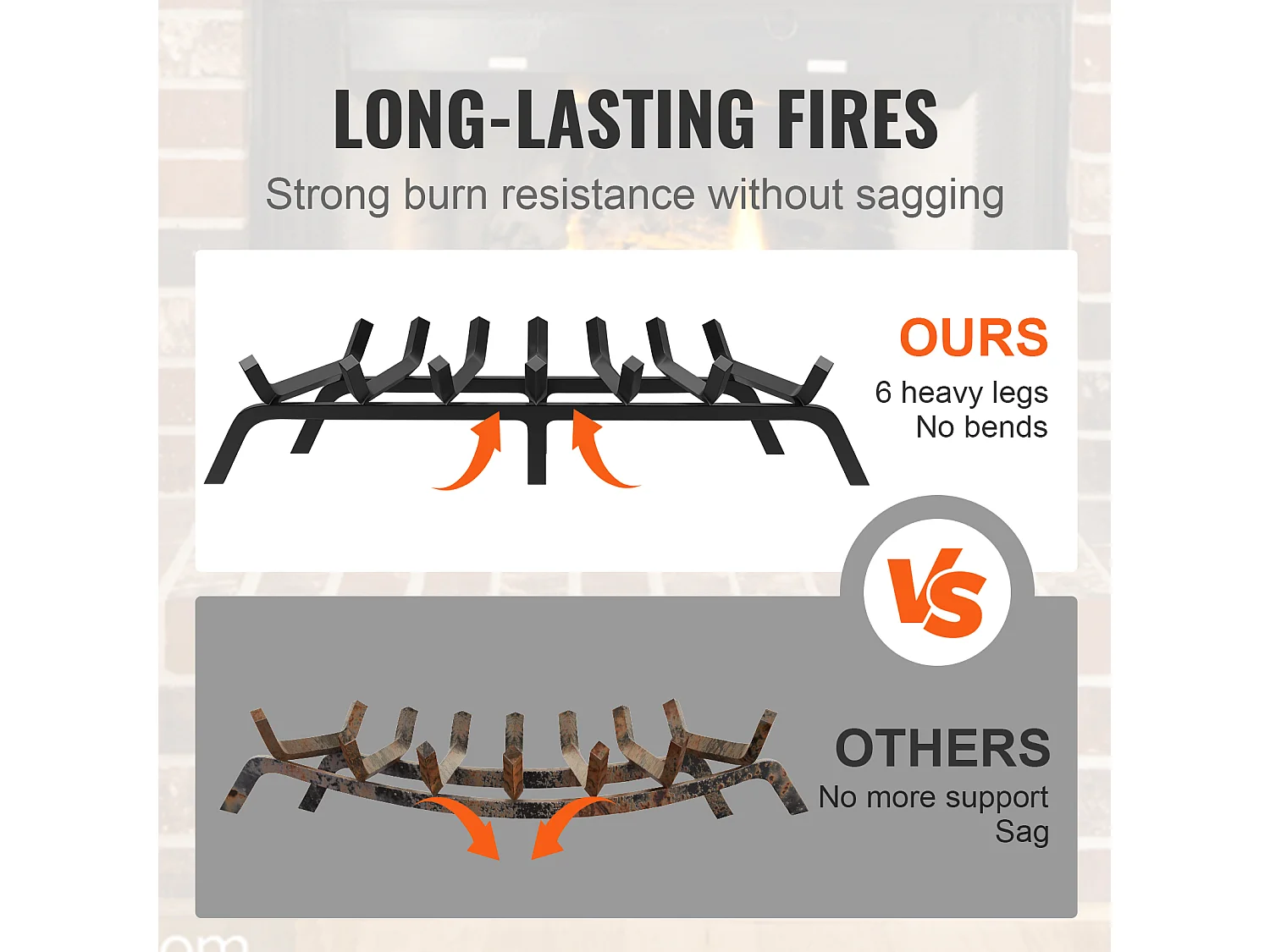 Holzrost für Kamin SucceBuy, 76 cm, Pulverbeschichtet Stahl, Brennholzhalter für den Innen- und Außenbereich