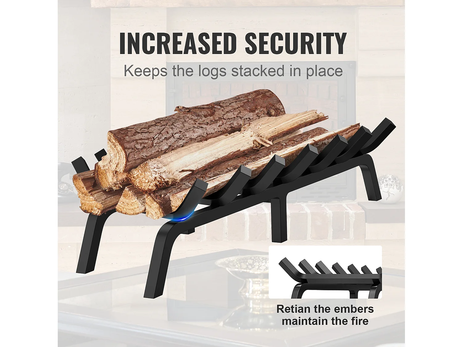 Holzrost für Kamin SucceBuy, 76 cm, Pulverbeschichtet Stahl, Brennholzhalter für den Innen- und Außenbereich