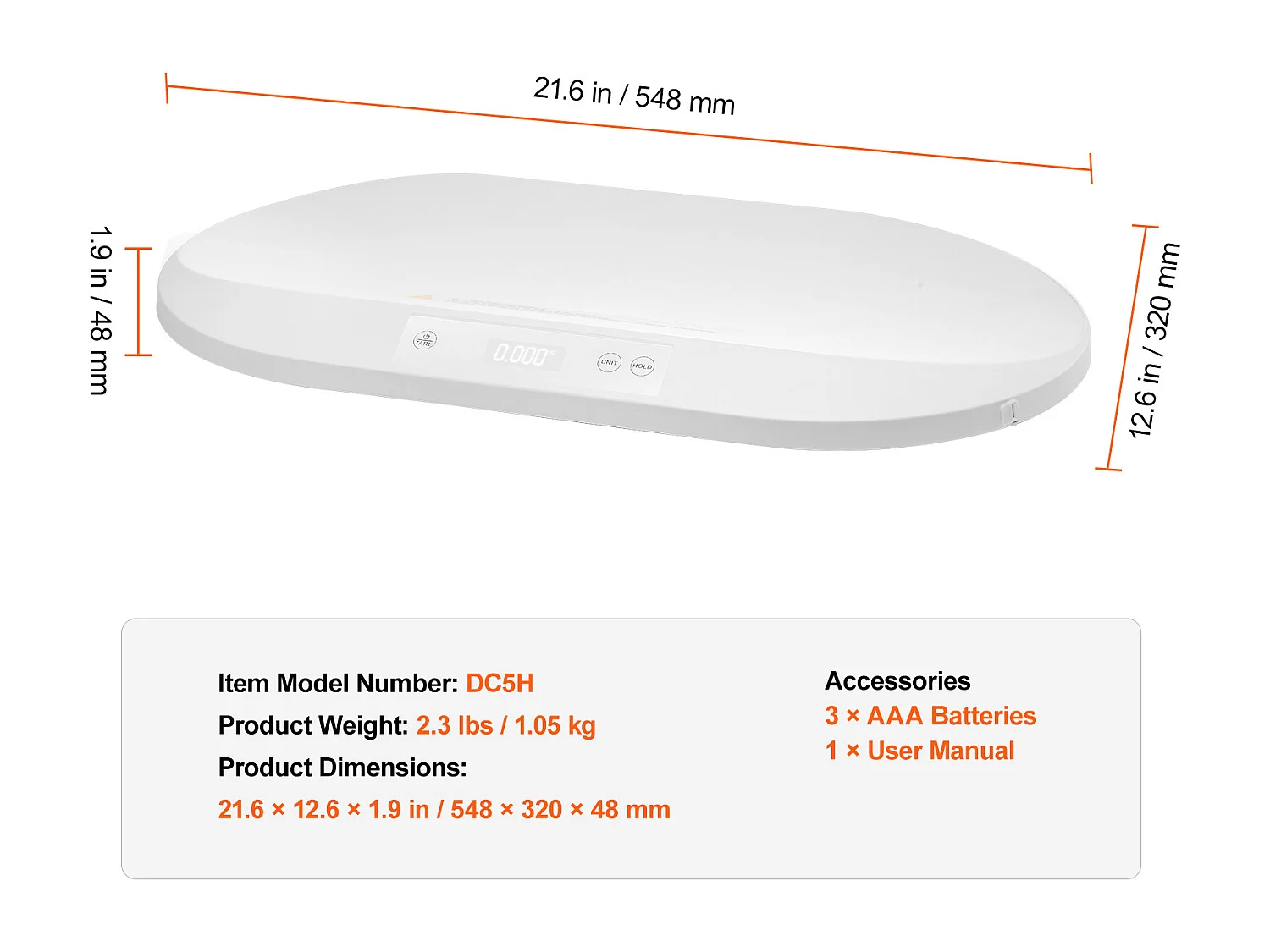 Balance Numérique pour Bébé SucceBuy, avec Ruban à Mesurer et Fonction Hold & Tare