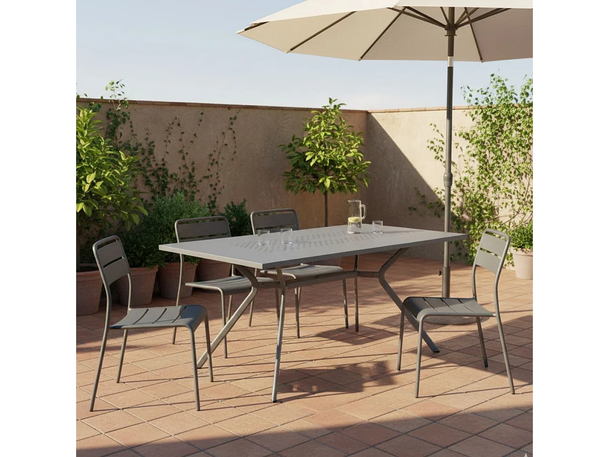 Table de jardin en acier gris traité anti-corrosion - BERAKA