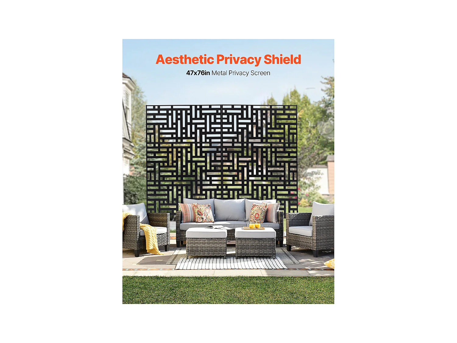 Panneau Extérieur Décoratif, SucceBuy Écran de Confidentialité en Métal, 120 x 193 cm, Panneaux de Confidentialité Extérieurs, Noir