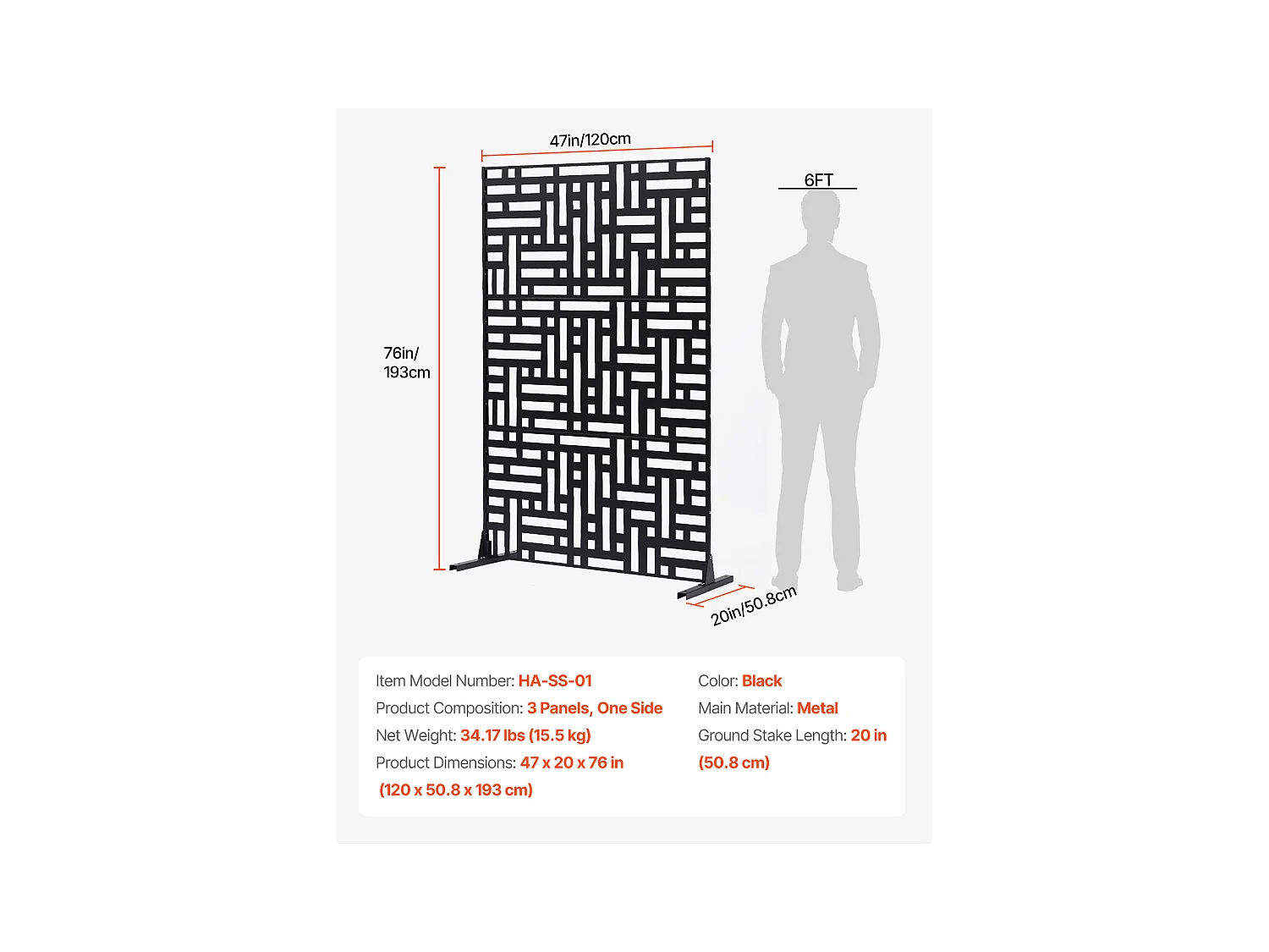 Decoratief Buitenpaneel, SucceBuy Metalen Privacyscherm, 120 x 193 cm, Buitenprivacypanelen, Zwart