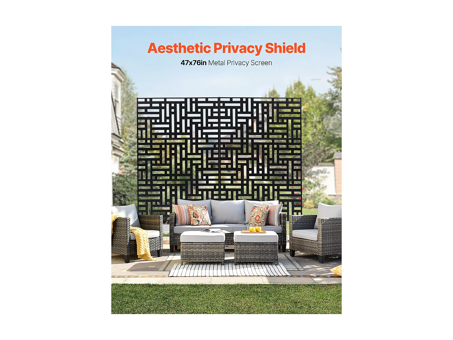 Panel Decorativo para Exteriores, SucceBuy Mampara Metálica, 120 x 193 cm, Color Negro