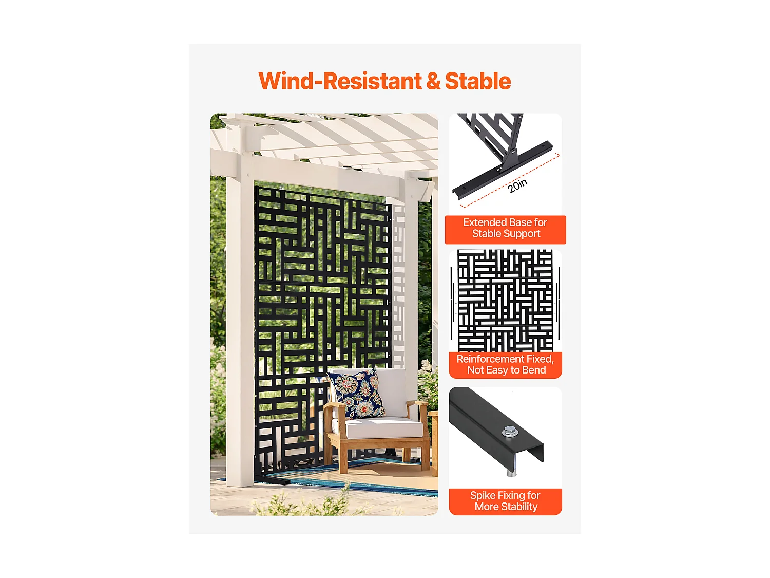 Panel Decorativo para Exteriores, SucceBuy Mampara Metálica, 120 x 193 cm, Color Negro