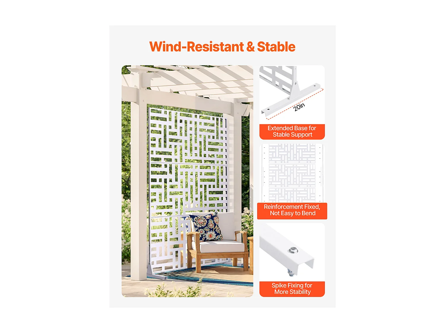 Dekoratives Außenpaneel, SucceBuy Sichtschutz aus Metall, 120 x 193 cm, Sichtschutzpaneele für den Außenbereich, Weiß