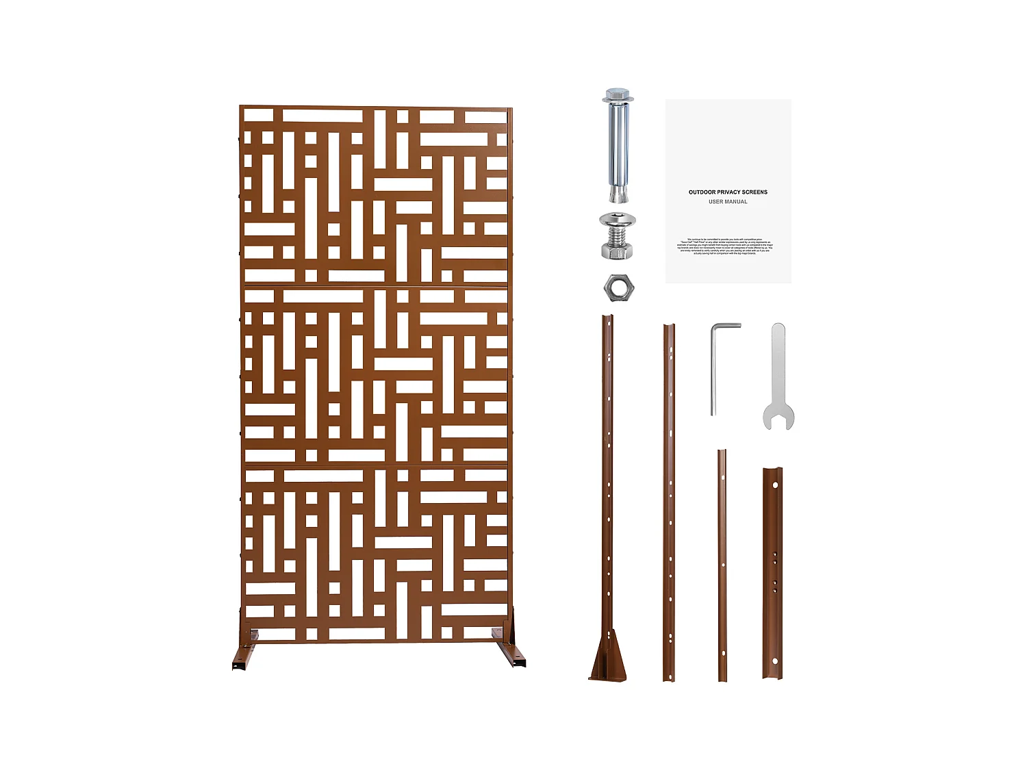 Decoratief Buitenpaneel, SucceBuy Metalen Privacyscherm, 120 x 193 cm, Buitenprivacypanelen, Bruin