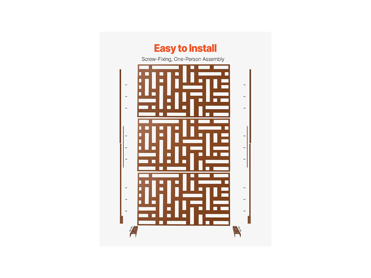 Decoratief Buitenpaneel, SucceBuy Metalen Privacyscherm, 120 x 193 cm, Buitenprivacypanelen, Bruin