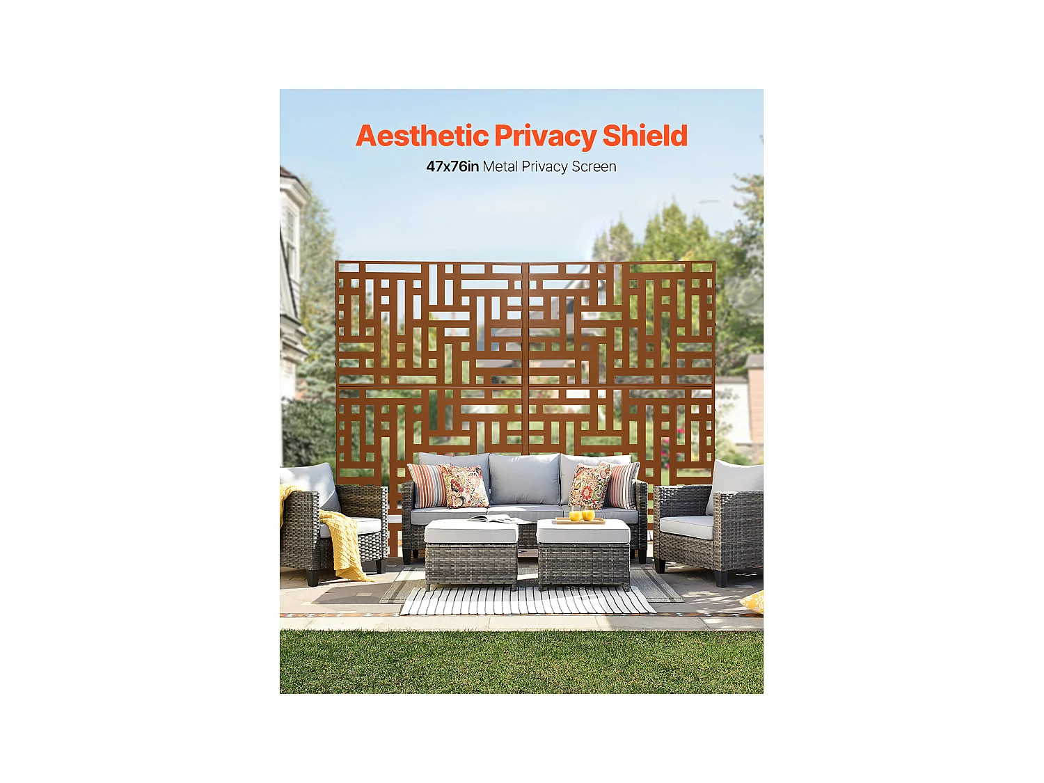 Dekoratives Außenpaneel, SucceBuy Sichtschutz aus Metall, 120 x 193 cm, Sichtschutzpaneele für den Außenbereich, Braun