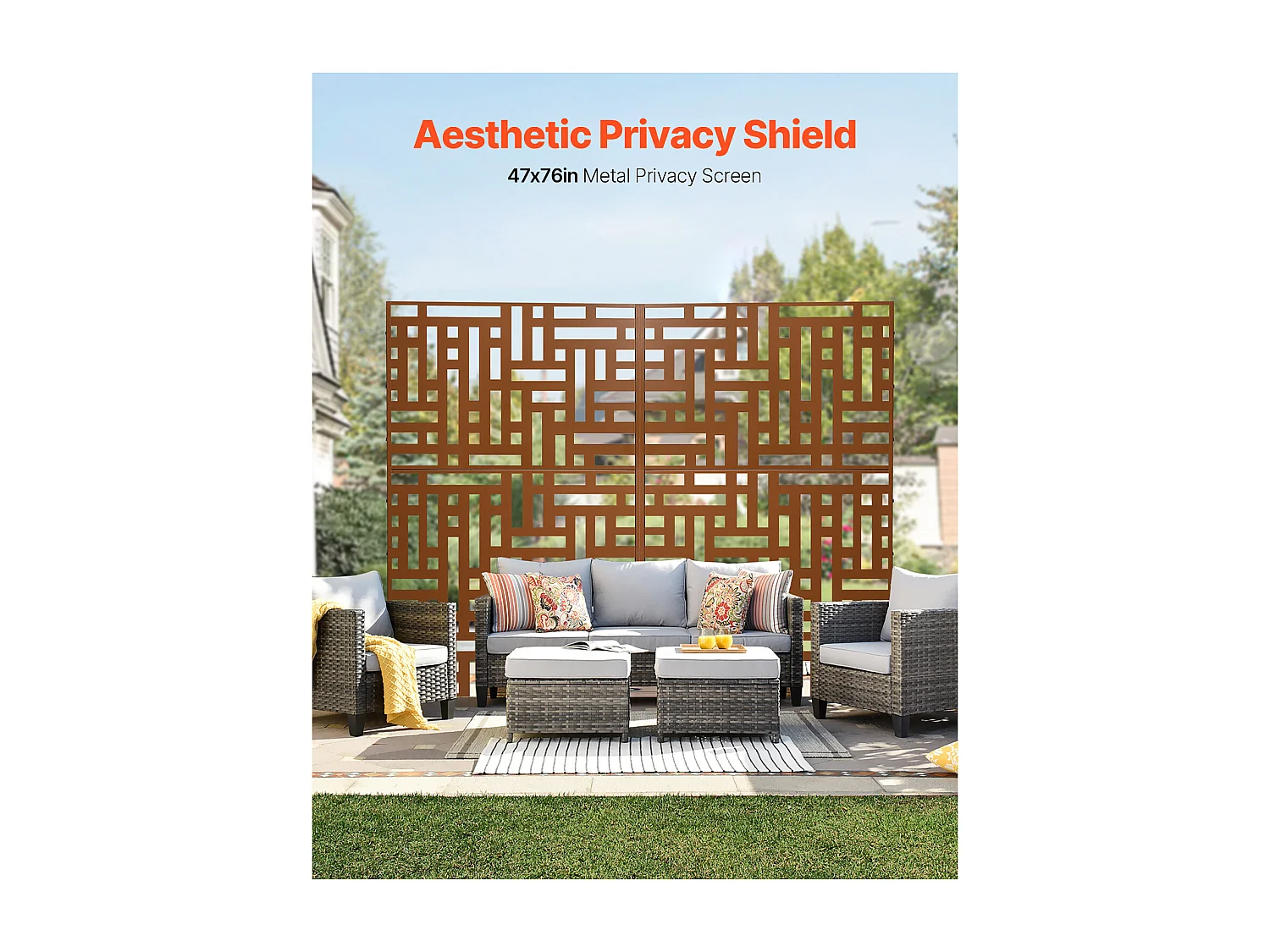 Dekoratives Außenpaneel, SucceBuy Sichtschutz aus Metall, 120 x 193 cm, Sichtschutzpaneele für den Außenbereich, Braun