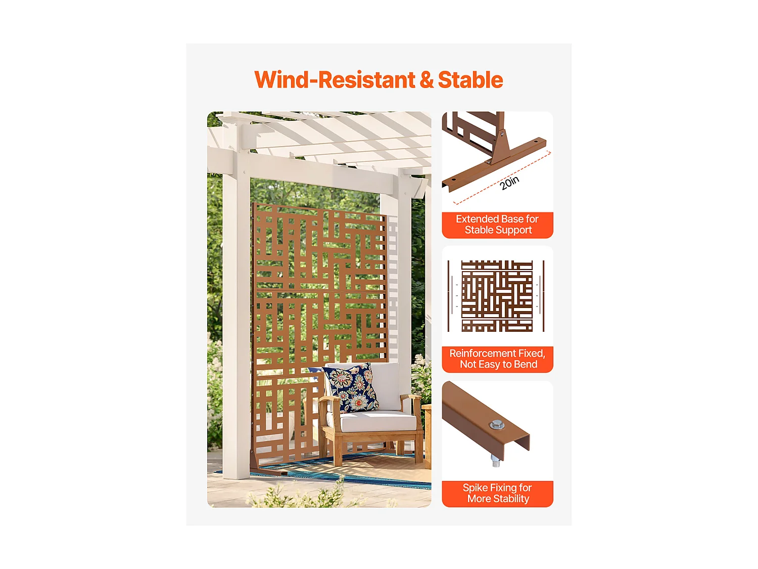 Dekoratives Außenpaneel, SucceBuy Sichtschutz aus Metall, 120 x 193 cm, Sichtschutzpaneele für den Außenbereich, Braun