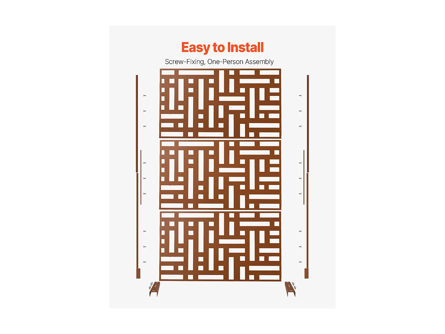 Dekoratives Außenpaneel, SucceBuy Sichtschutz aus Metall, 120 x 193 cm, Sichtschutzpaneele für den Außenbereich, Braun