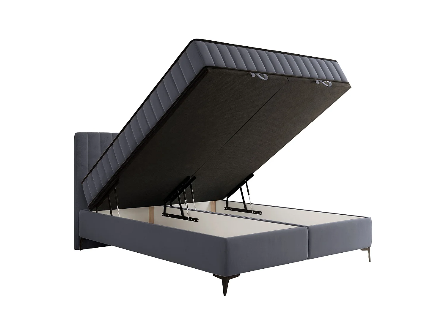 Boxspringbed 140x200 cm met opbergruimte – waterafstotend fluweel – grijs - MUFASSO