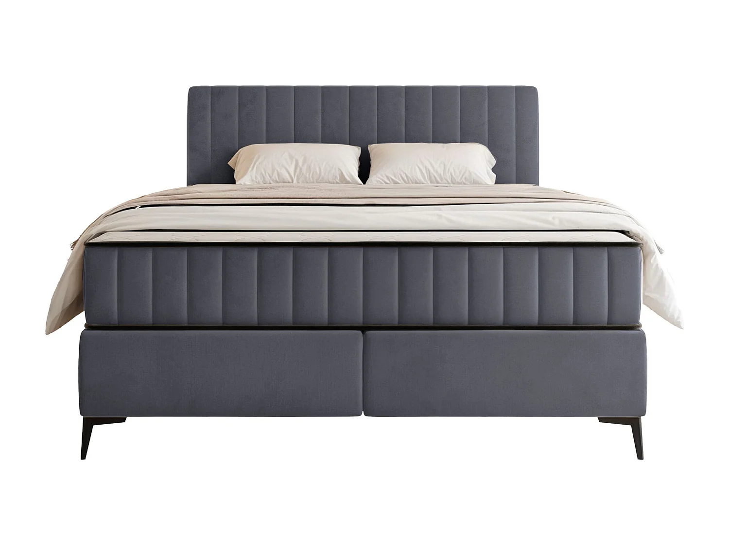 Boxspringbed 140x200 cm met opbergruimte – waterafstotend fluweel – grijs - MUFASSO