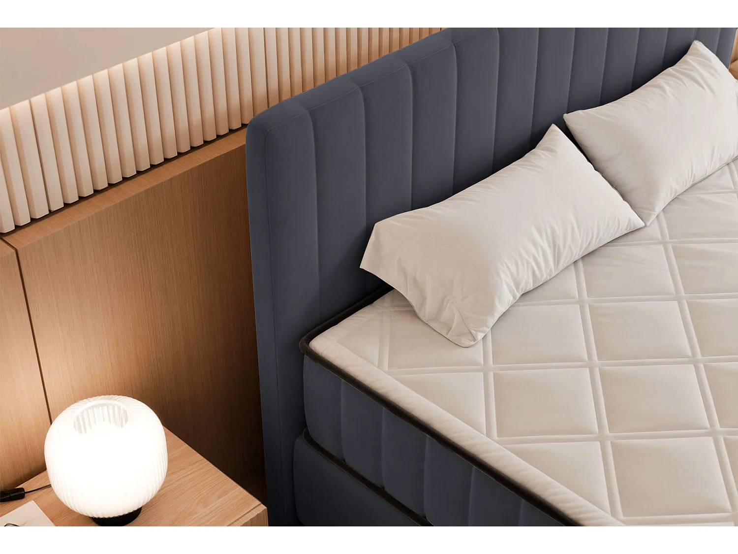 Boxspringbed 140x200 cm met opbergruimte – waterafstotend fluweel – grijs - MUFASSO