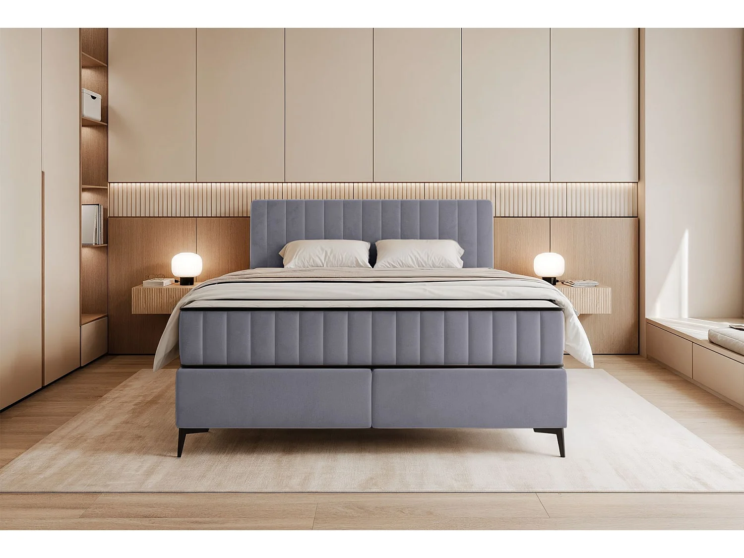 Boxspringbed 180x200 cm met opbergruimte – waterafstotend fluweel – lichtgrijs - MUFASSO