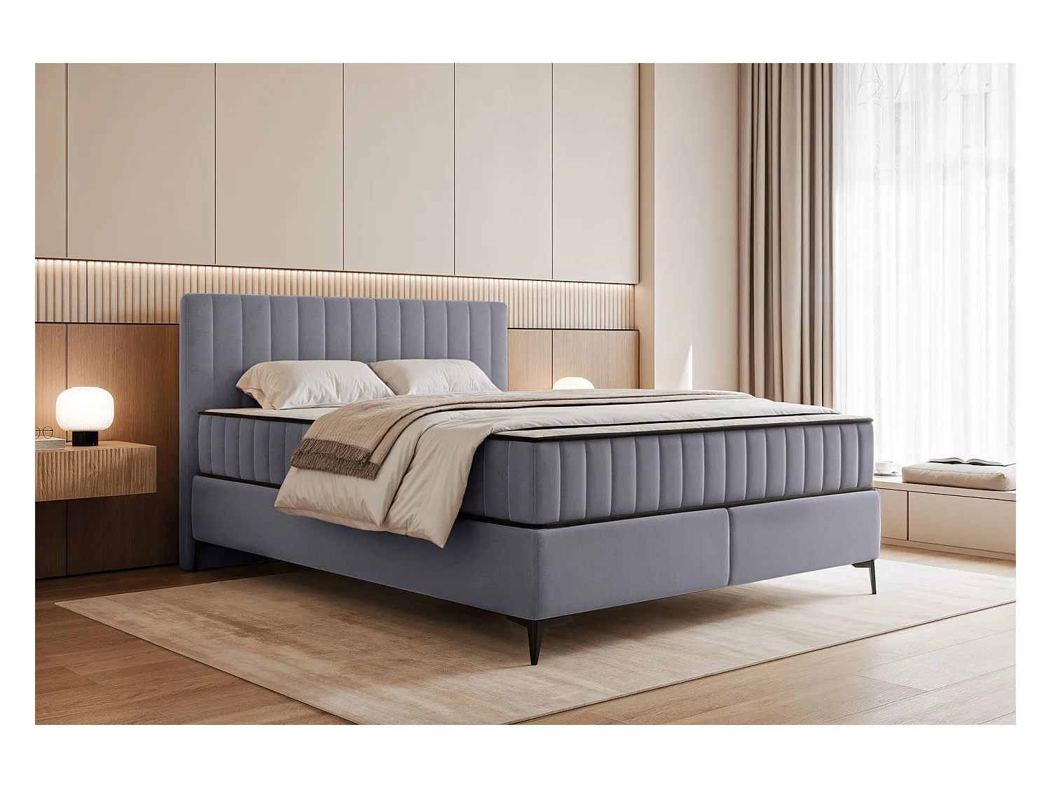 Boxspringbed 180x200 cm met opbergruimte – waterafstotend fluweel – lichtgrijs - MUFASSO