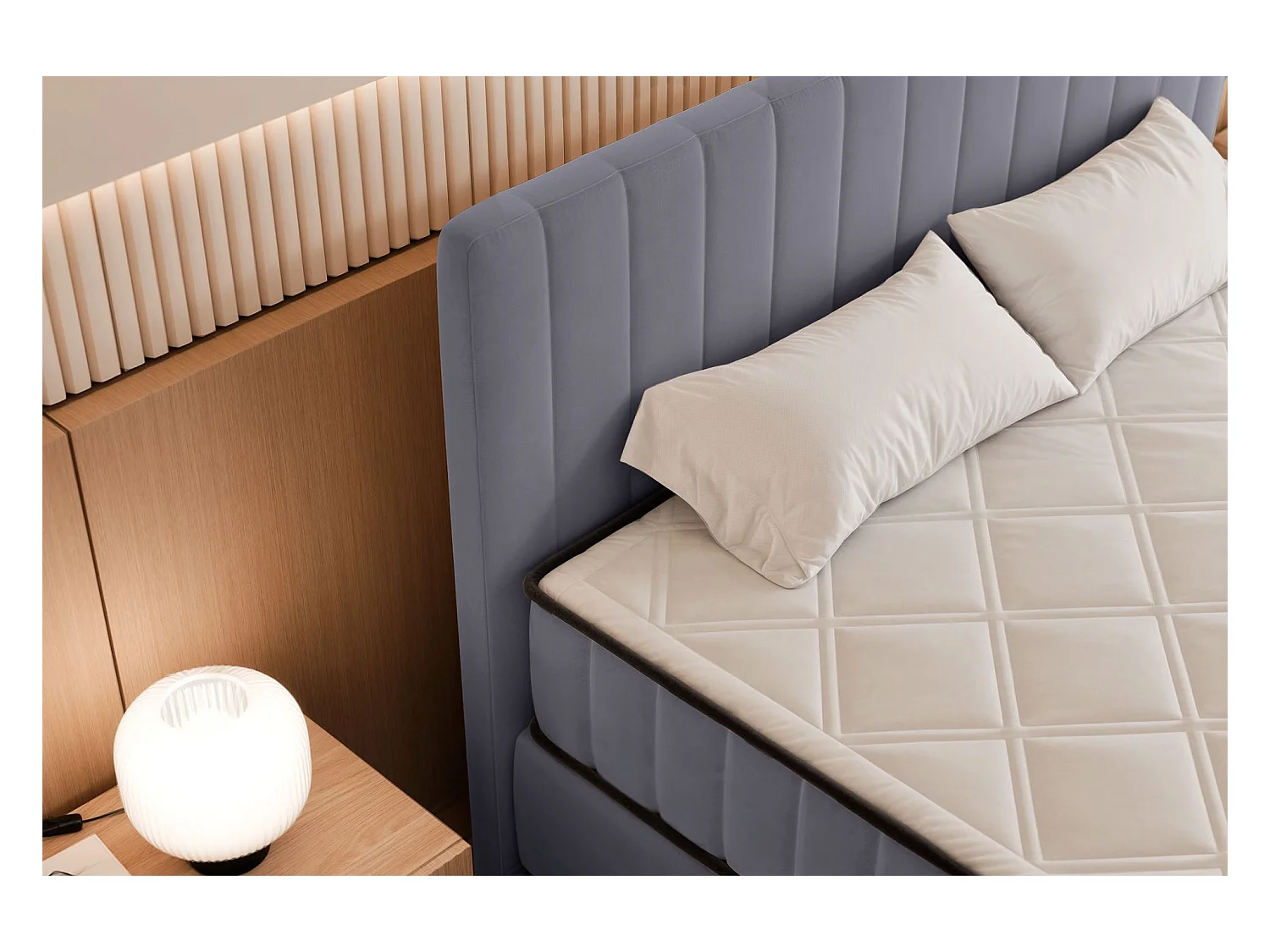 Boxspringbed 180x200 cm met opbergruimte – waterafstotend fluweel – lichtgrijs - MUFASSO