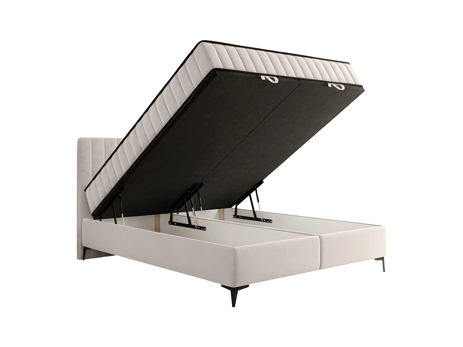 Boxspringbed 180x200 cm met opbergruimte – waterafstotend fluweel – lichtbeige - MUFASSO