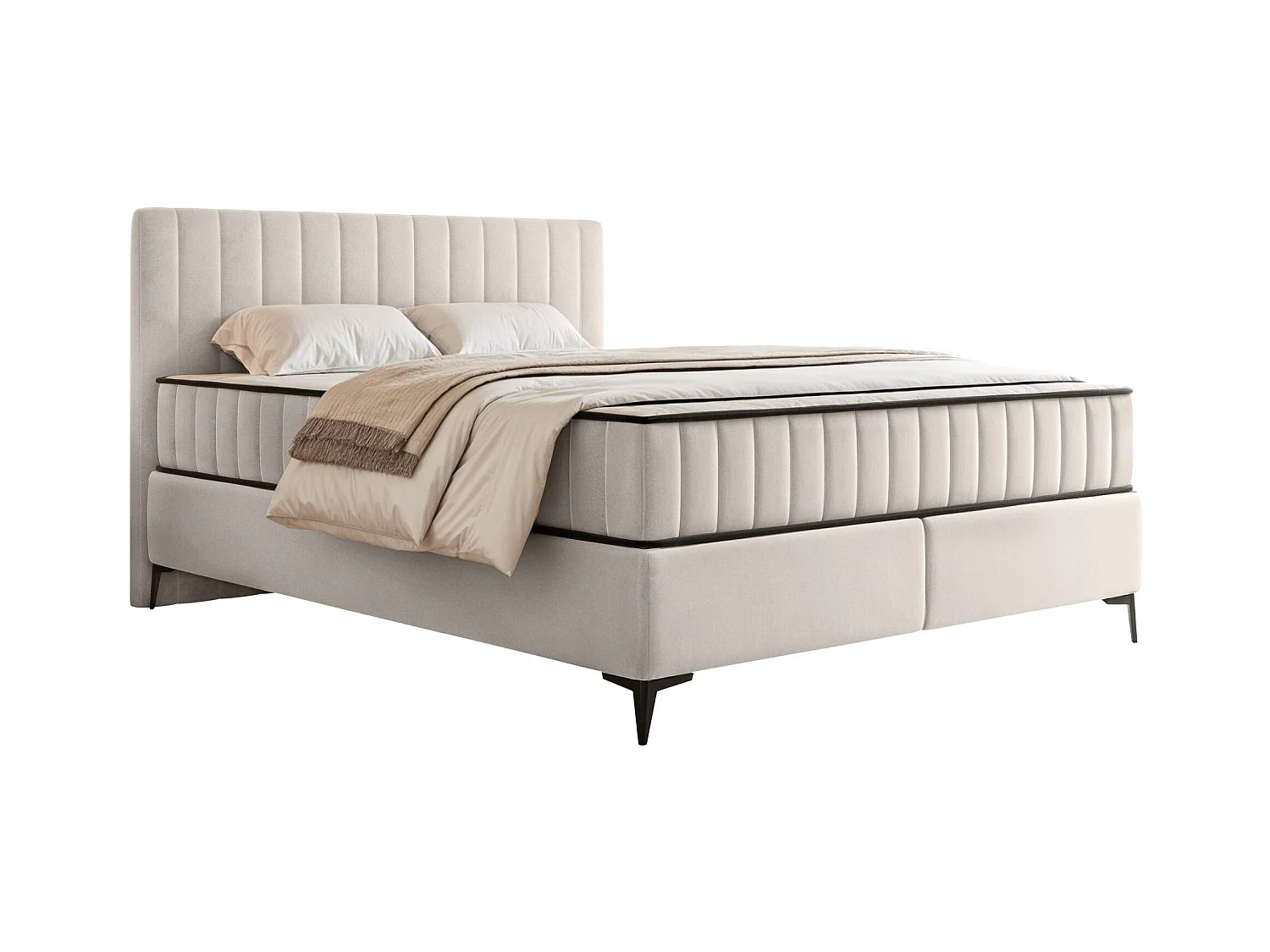 Boxspringbed 180x200 cm met opbergruimte – waterafstotend fluweel – lichtbeige - MUFASSO