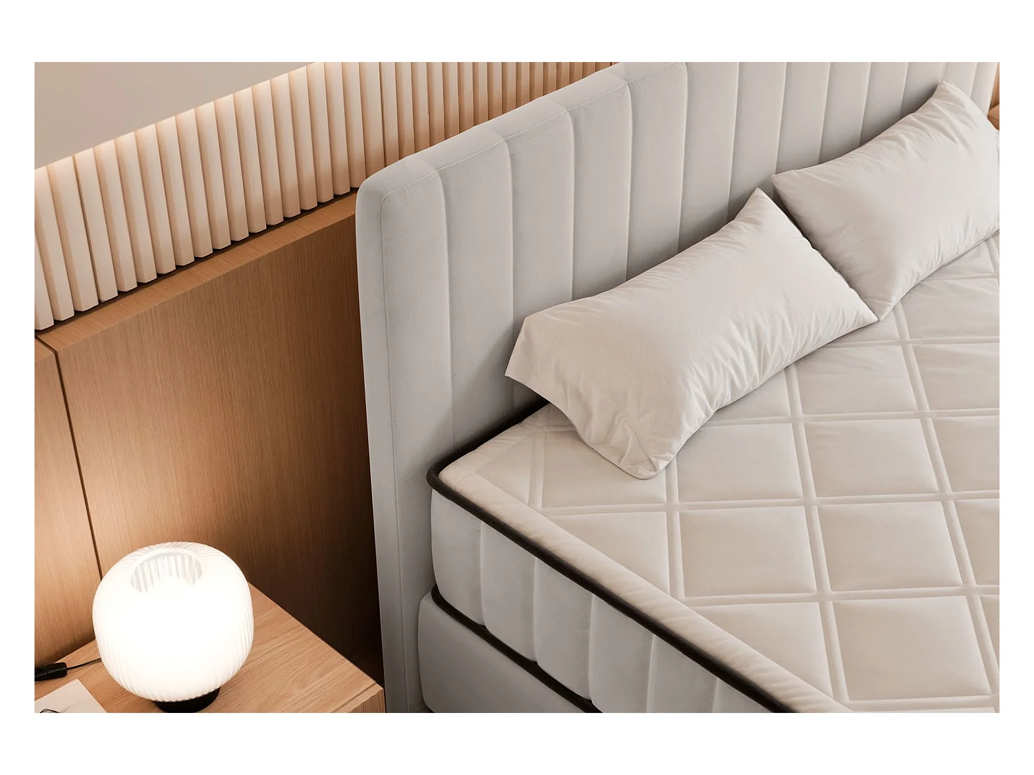 Boxspringbed 180x200 cm met opbergruimte – waterafstotend fluweel – lichtbeige - MUFASSO