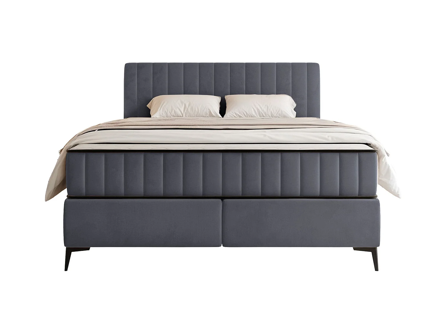 Boxspringbed 160x200 cm met opbergruimte – waterafstotend fluweel – grijs - MUFASSO