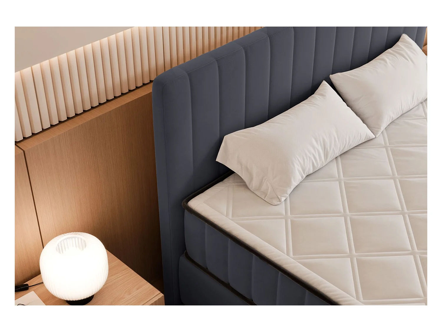 Boxspringbed 160x200 cm met opbergruimte – waterafstotend fluweel – grijs - MUFASSO