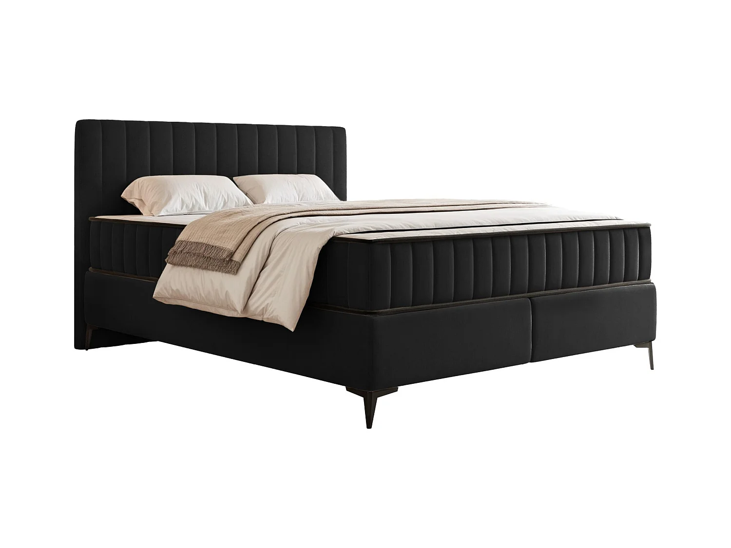 Boxspringbed 160x200 cm met opbergruimte – waterafstotend fluweel – zwart - MUFASSO