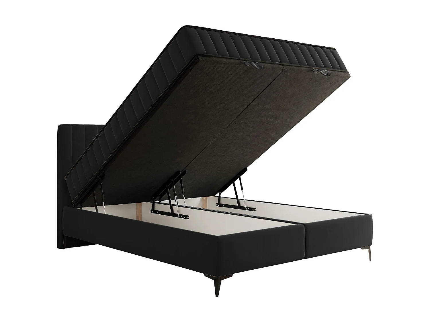 Boxbett 160x200 mit Bettkasten – wasserabweisender Velours - schwarz - MUFASSO