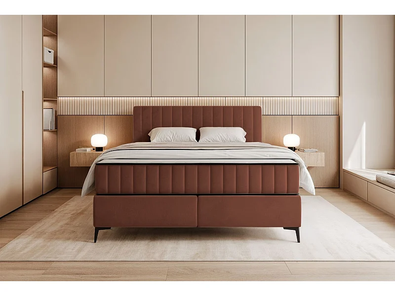 Lit boxspring 160x200 cm avec coffre – velours déperlant – cuivre - MUFASSO