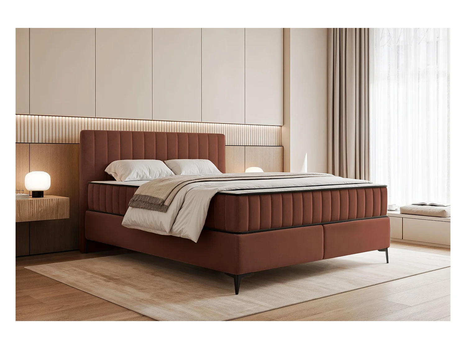 Boxspringbed 160x200 cm met opbergruimte – waterafstotend fluweel – koper - MUFASSO