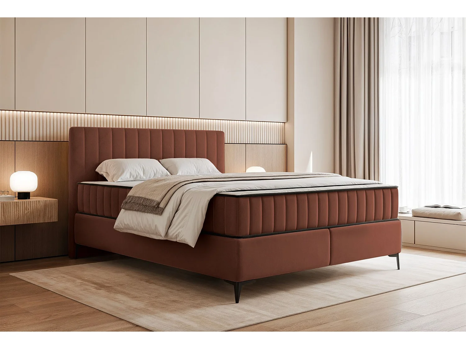 Boxspringbed 160x200 cm met opbergruimte – waterafstotend fluweel – koper - MUFASSO