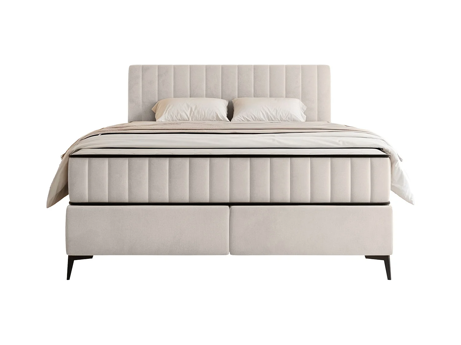 Boxbett 140x200 mit Bettkasten – wasserabweisender Velours - hellbeige - MUFASSO