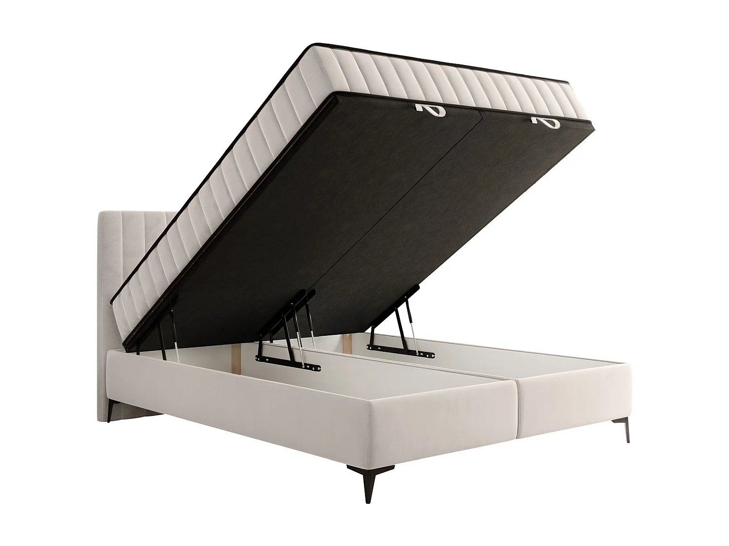 Lit boxspring 140x200 cm avec coffre – velours déperlant – beige clair - MUFASSO