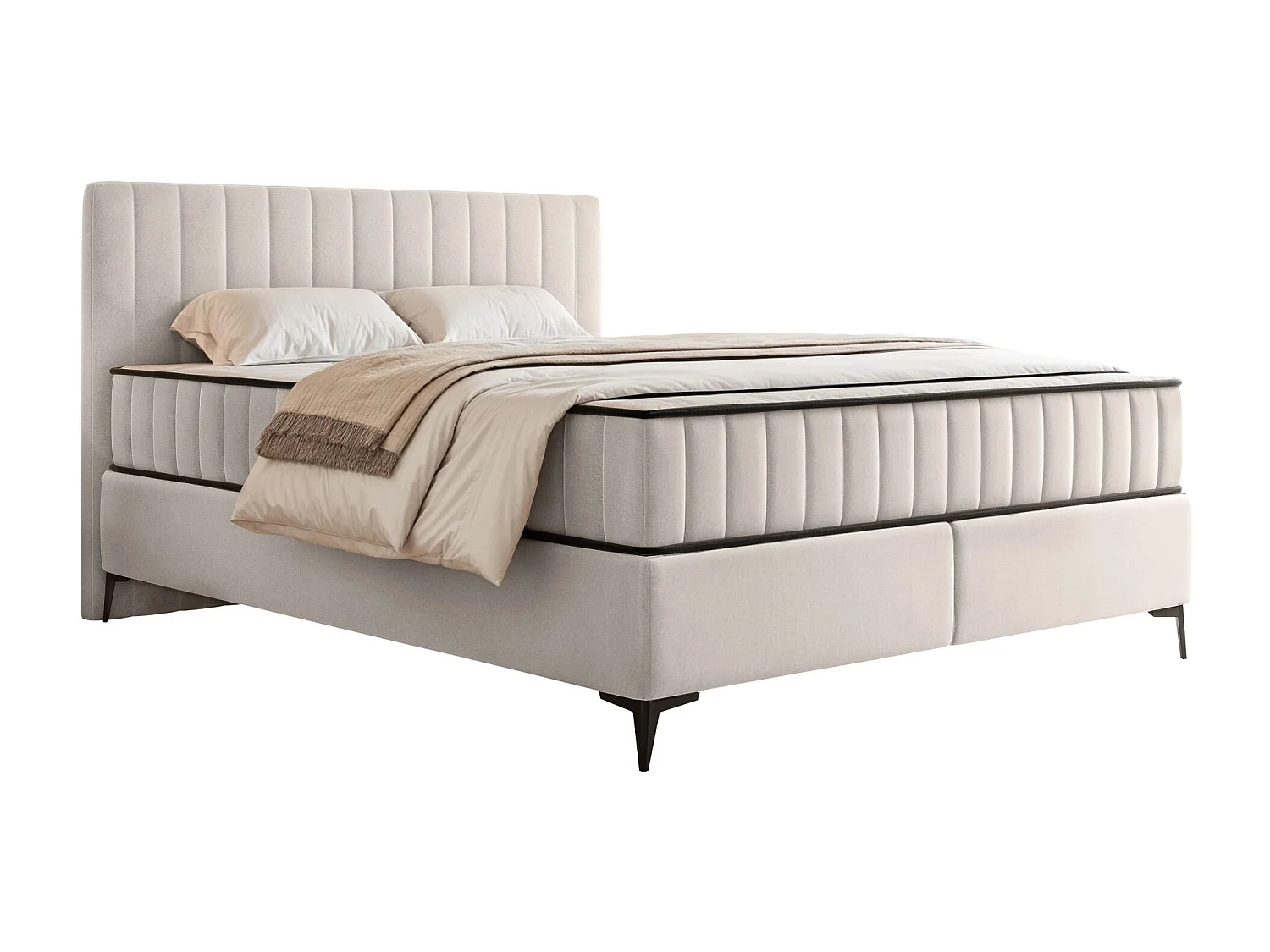 Lit boxspring 140x200 cm avec coffre – velours déperlant – beige clair - MUFASSO