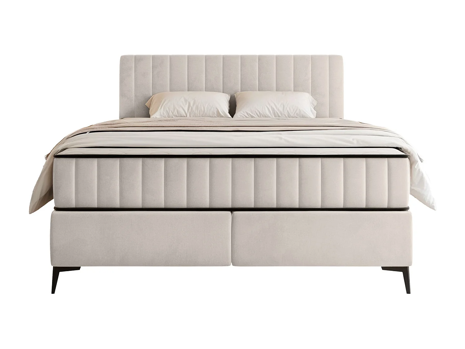 Lit boxspring 140x200 cm avec coffre – velours déperlant – beige clair - MUFASSO