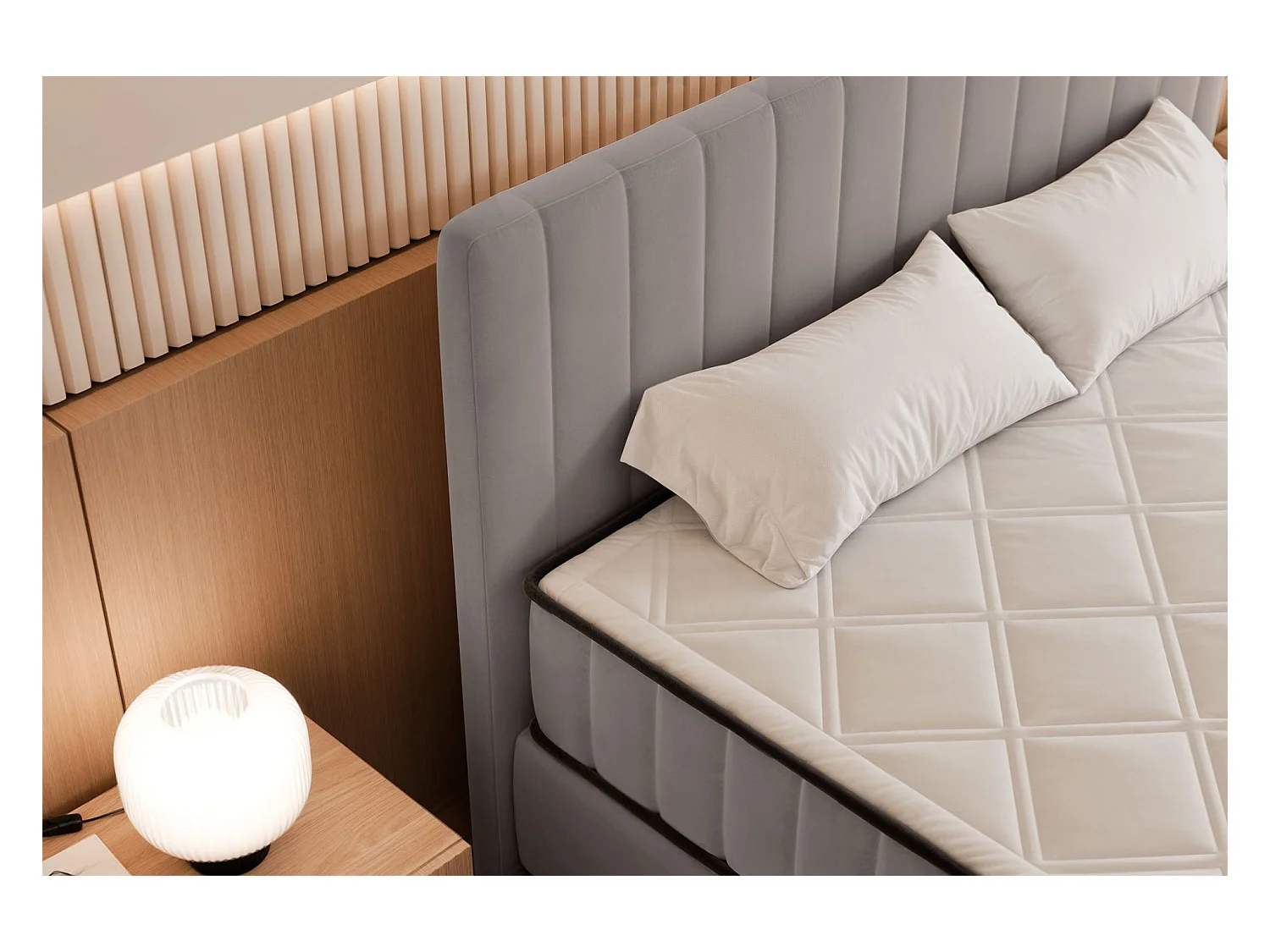 Boxspringbed 140x200 cm met opbergruimte – waterafstotend fluweel – greige - MUFASSO