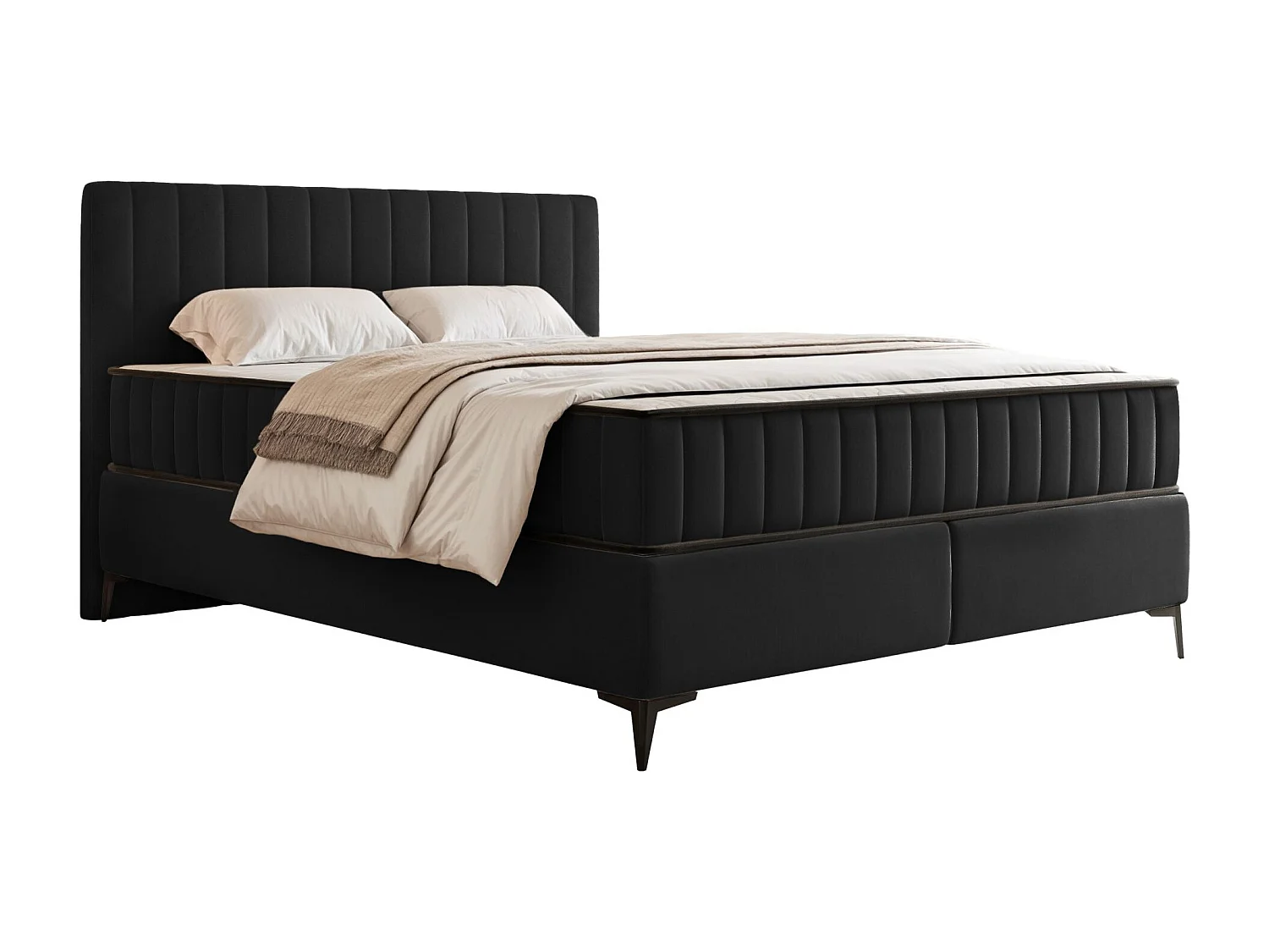 Boxspringbed 180x200 cm met opbergruimte – waterafstotend fluweel – zwart - MUFASSO