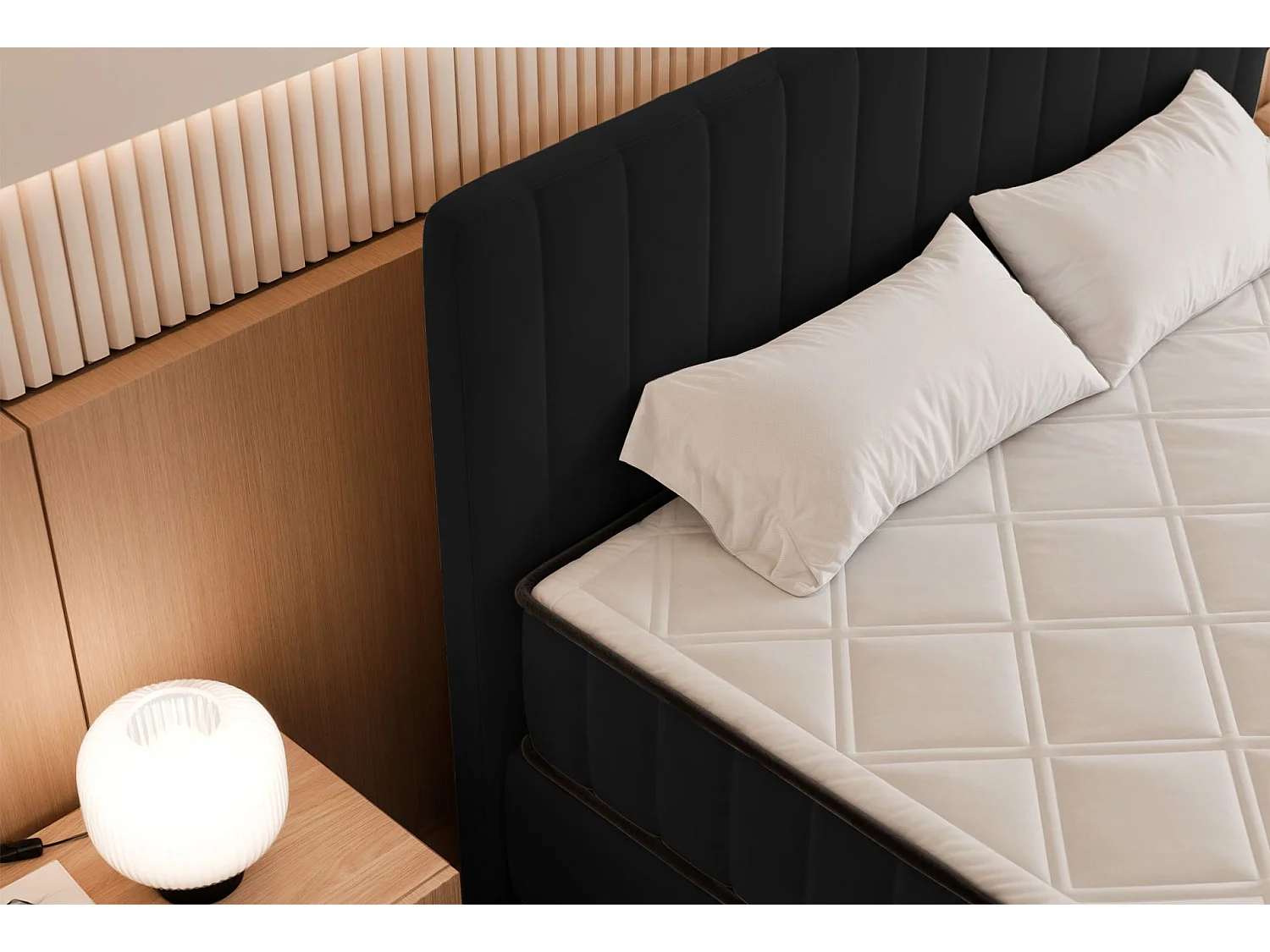 Boxspringbed 180x200 cm met opbergruimte – waterafstotend fluweel – zwart - MUFASSO