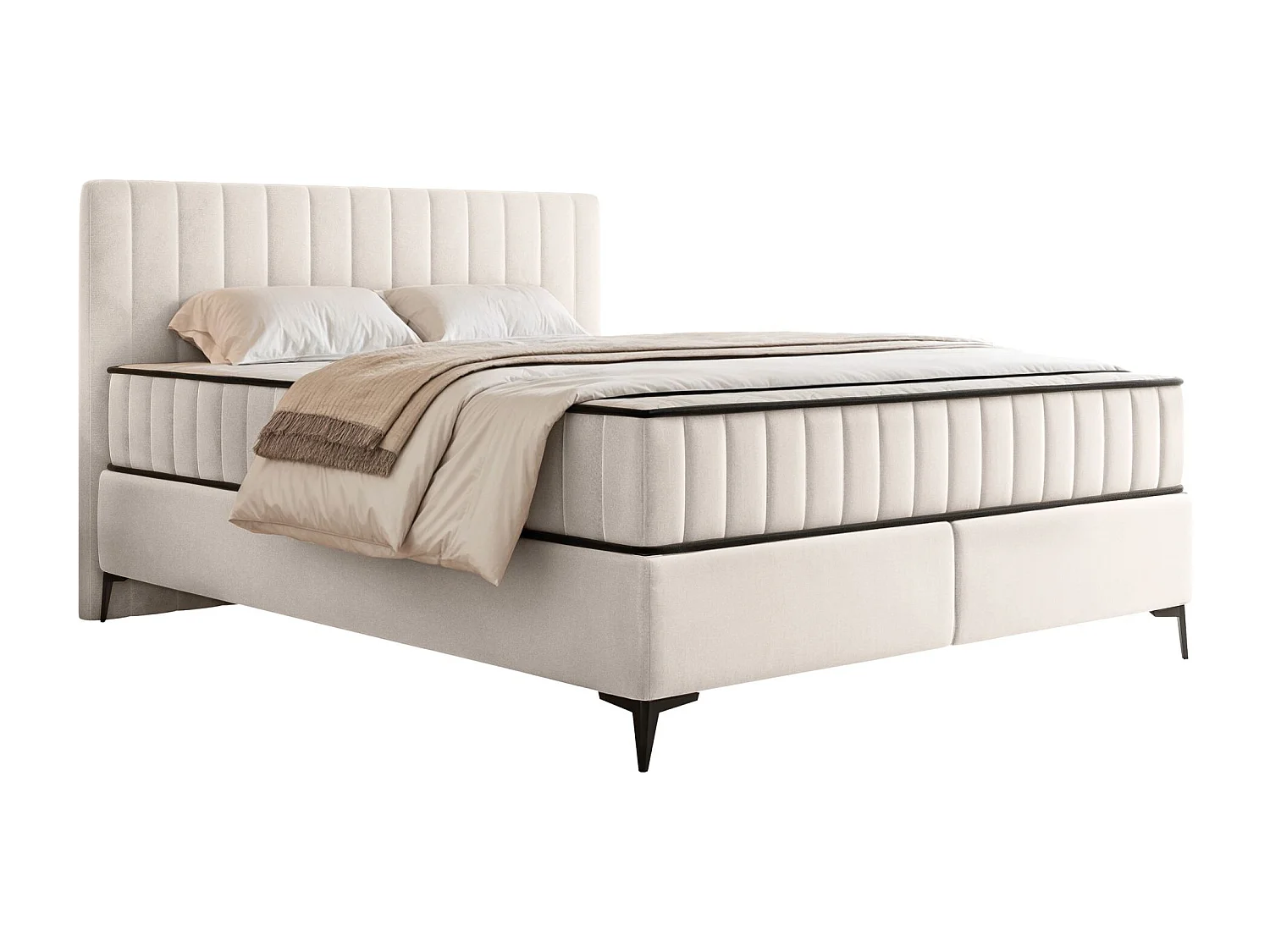 Lit boxspring 180x200 cm avec coffre – velours déperlant – crème - MUFASSO