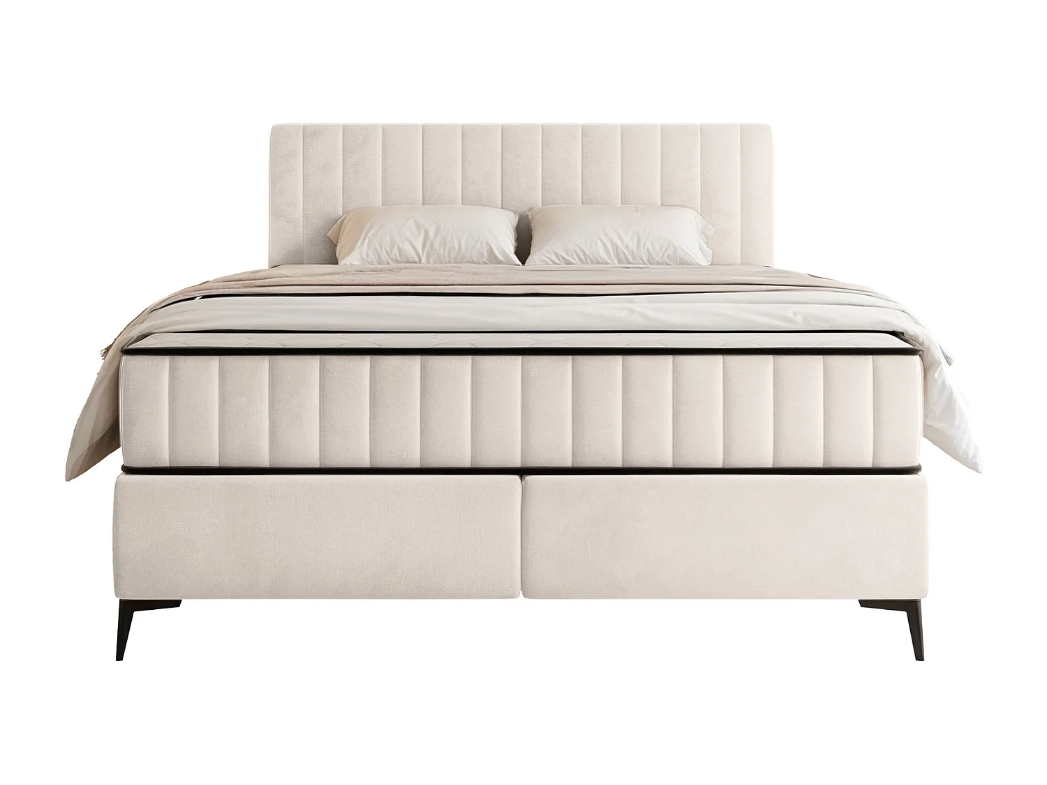 Lit boxspring 180x200 cm avec coffre – velours déperlant – crème - MUFASSO