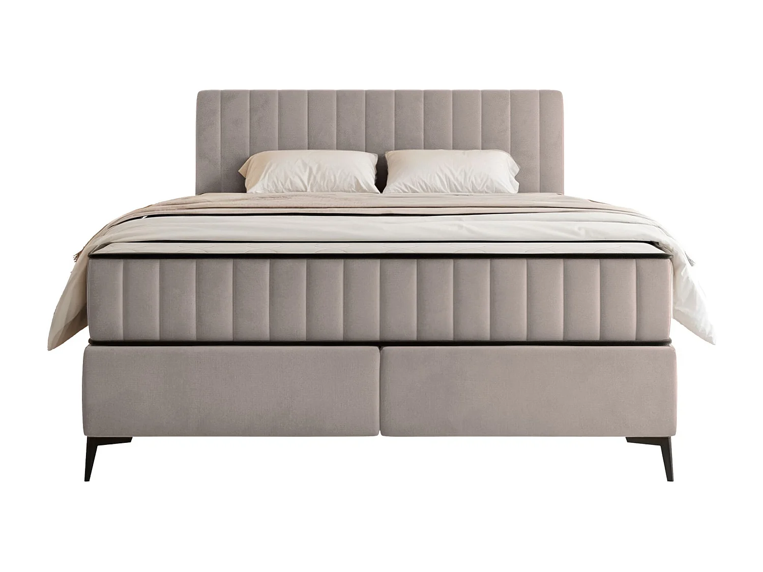 Boxspringbed 160x200 cm met opbergruimte – waterafstotend fluweel – greige - MUFASSO