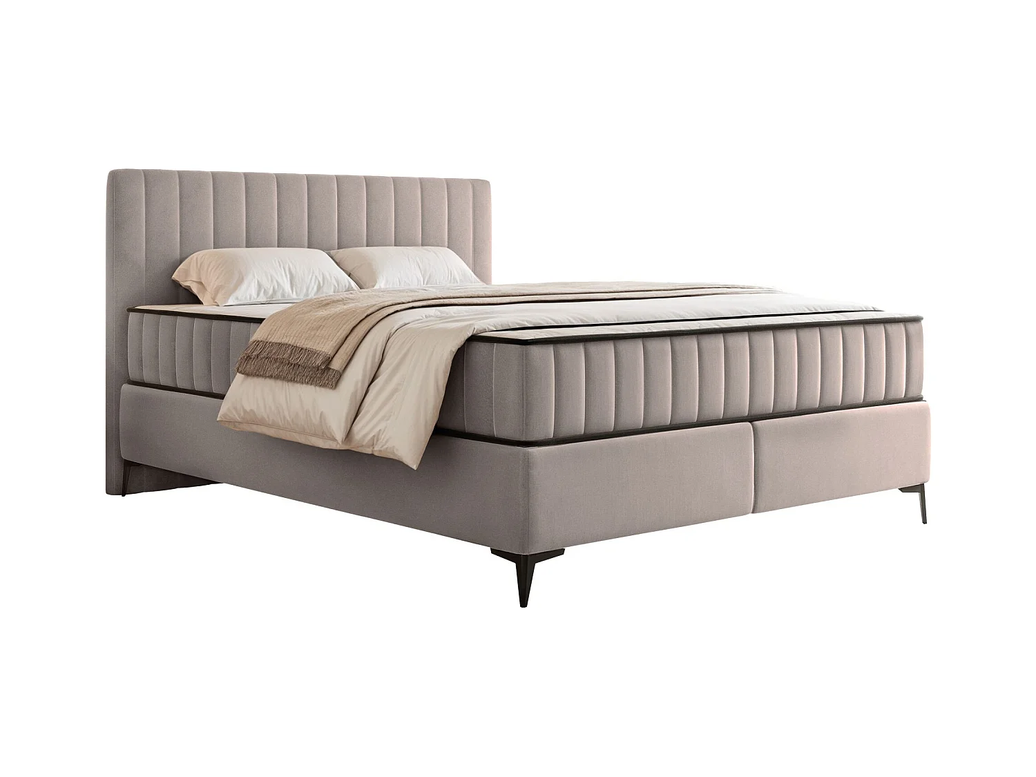 Boxspringbed 160x200 cm met opbergruimte – waterafstotend fluweel – greige - MUFASSO