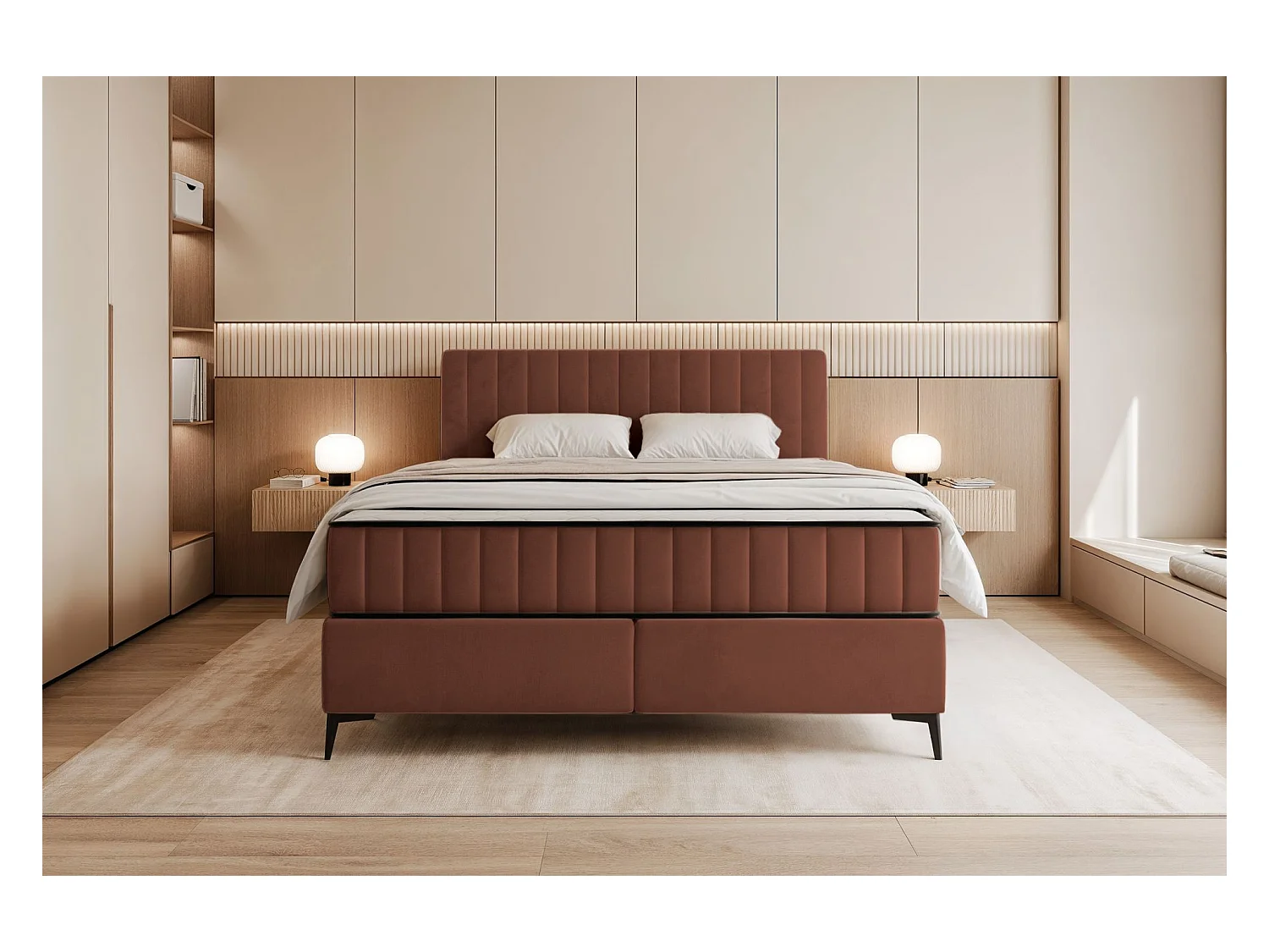 Lit boxspring 180x200 cm avec coffre – velours déperlant – cuivre - MUFASSO