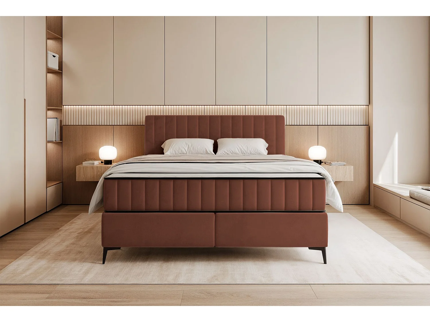 Lit boxspring 180x200 cm avec coffre – velours déperlant – cuivre - MUFASSO